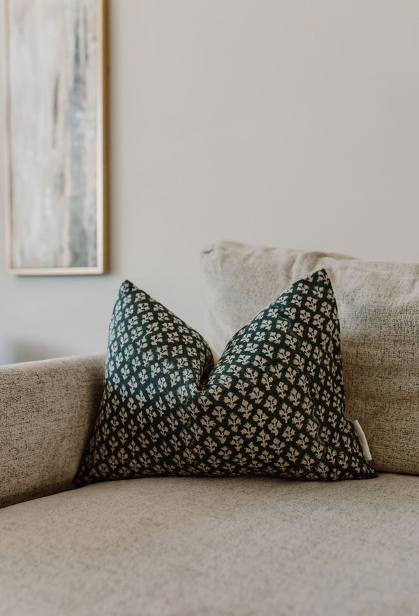 JALANI- Indian Hand Block Linen Lumbar pillow  cover