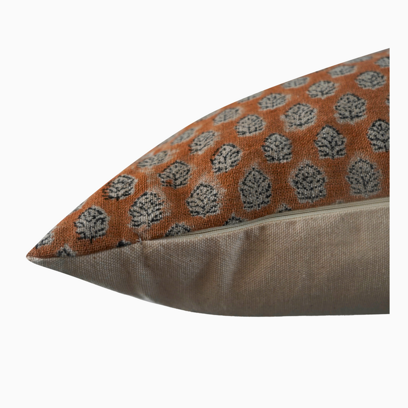 ADEKOLA-HAND BLOCK LINEN LUMBAR PILLOW COVER