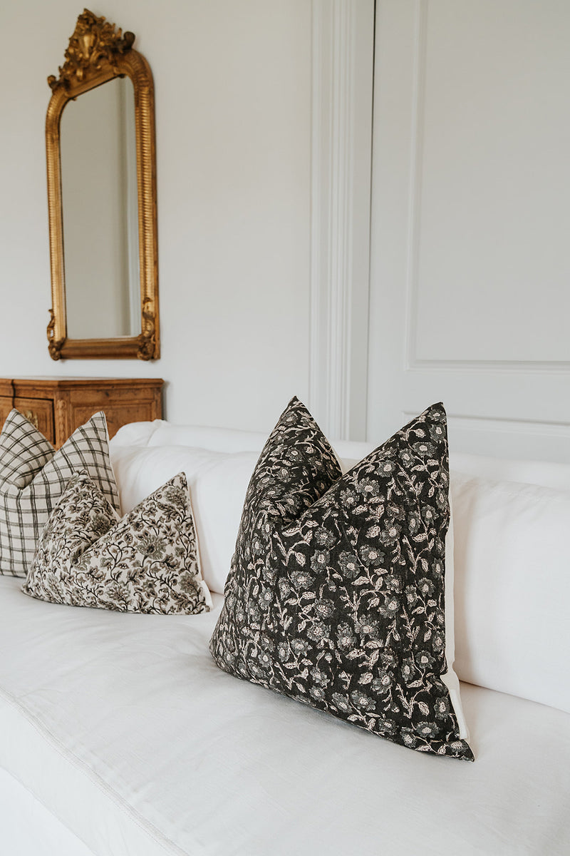 Ivie- Indian Hand Block linen Lumbar pillow  cover